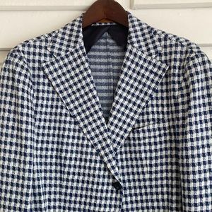 Gabardine Luxury Vintage 100% Cotton Navy White Made in Italy 🇮🇹 Blazer 42S